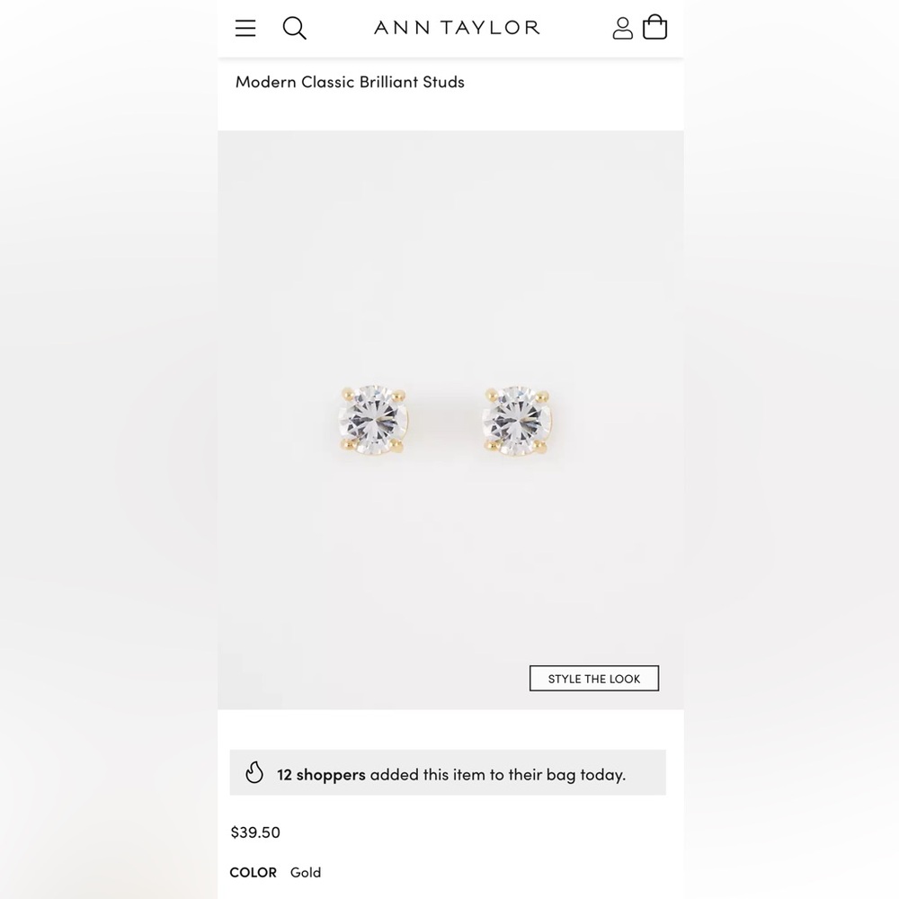 Ann Taylor Modern Classic Brilliant Studs - CZ in gold color